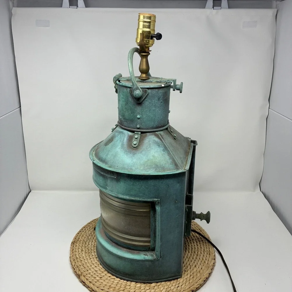 1943 WWII British Navy Ship Lantern Lamp Bow Port Patt 23 Copper Nautical - PAIR